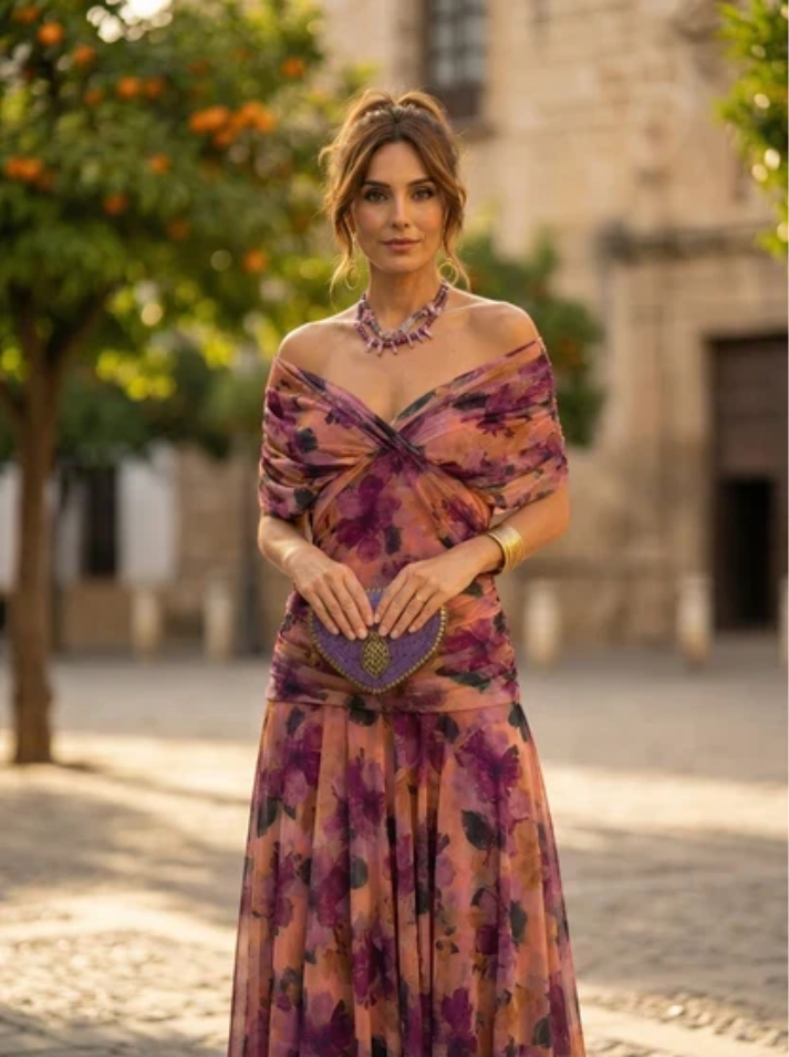 Ava | Maxi Dress with V-Neck and Ruched Waist