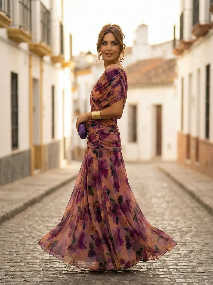 Ava | Maxi Dress with V-Neck and Ruched Waist