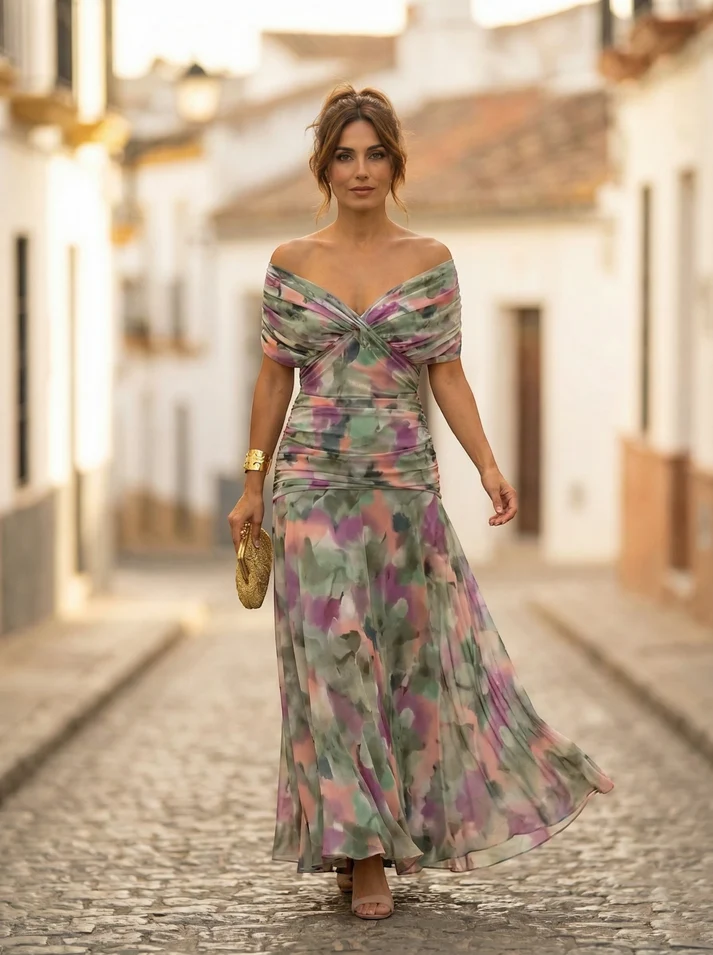 Ava | Maxi Dress with V-Neck and Ruched Waist