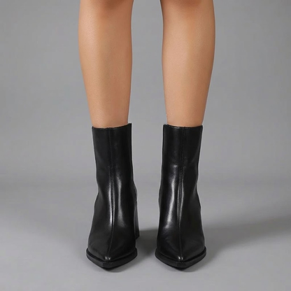 Block Heel Ankle Boots with Pointed Toe