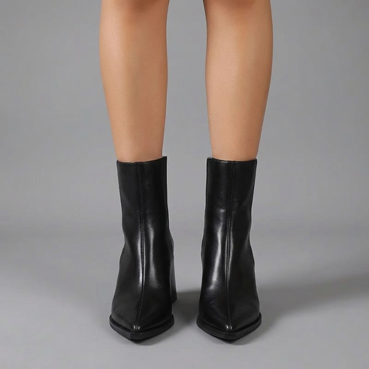 Block Heel Ankle Boots with Pointed Toe