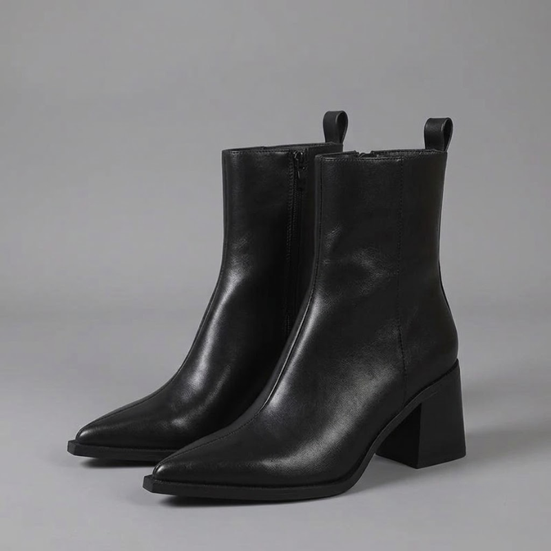 Block Heel Ankle Boots with Pointed Toe