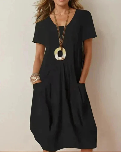 Clarra | Midi Dress with Pockets and Short Sleeves