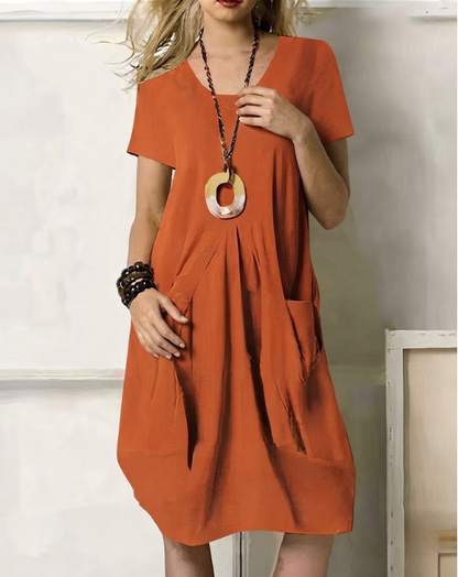 Clarra | Midi Dress with Pockets and Short Sleeves
