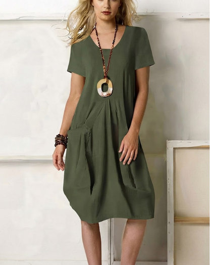 Clarra | Midi Dress with Pockets and Short Sleeves