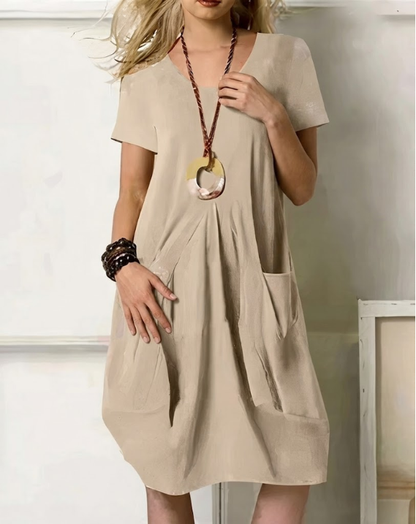 Clarra | Midi Dress with Pockets and Short Sleeves