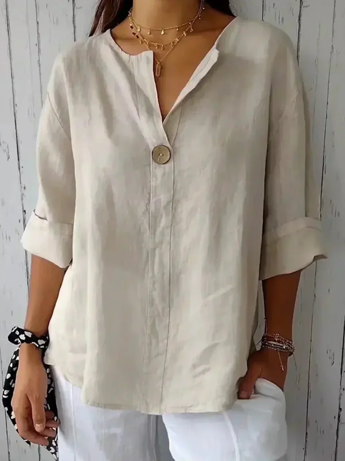 Gemma | Relaxed V-Neck Blouse with Button