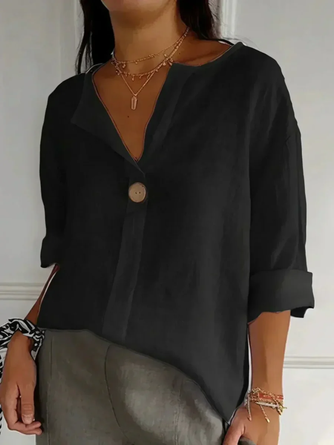 Gemma | Relaxed V-Neck Blouse with Button