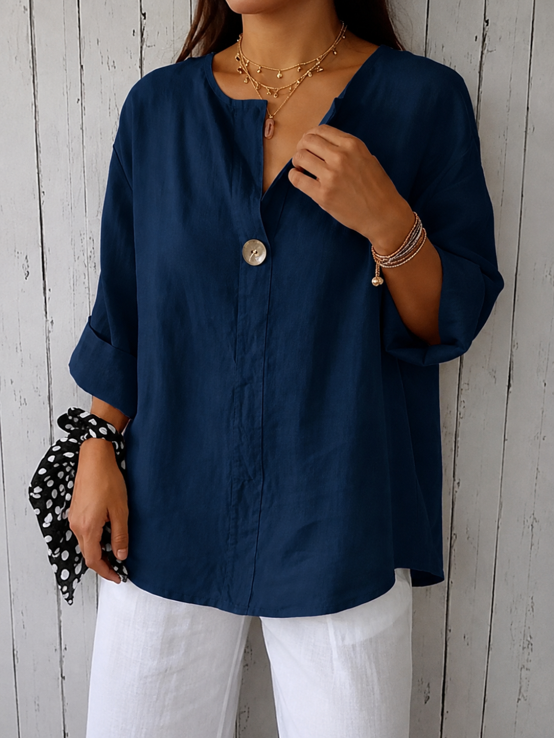 Gemma | Relaxed V-Neck Blouse with Button