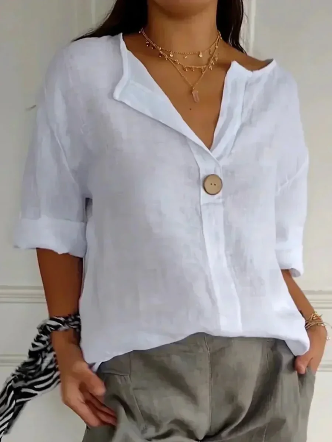 Gemma | Relaxed V-Neck Blouse with Button