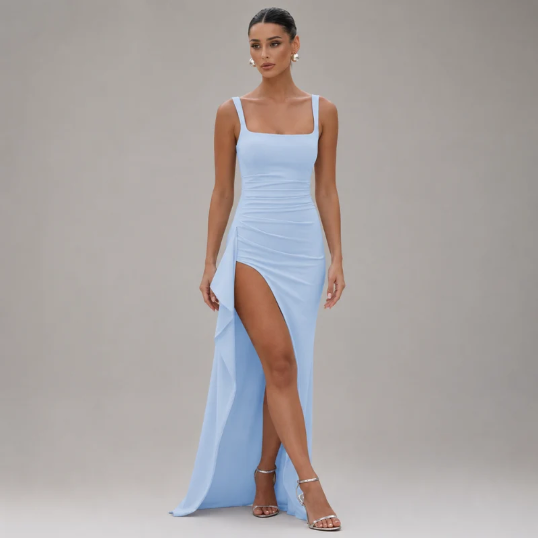 Nora | Maxi Dress with Square Neckline and High Split