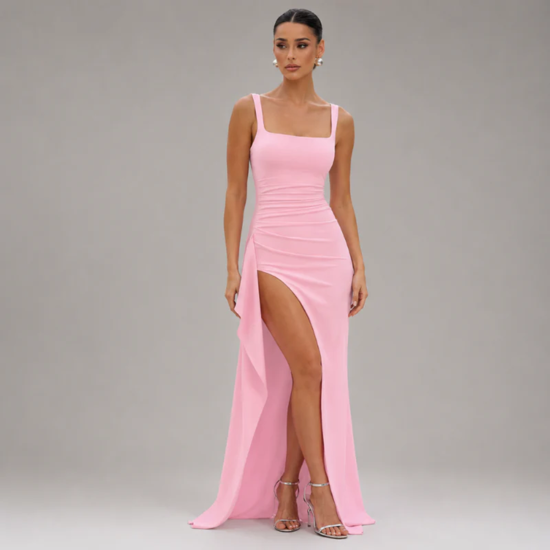 Nora | Maxi Dress with Square Neckline and High Split