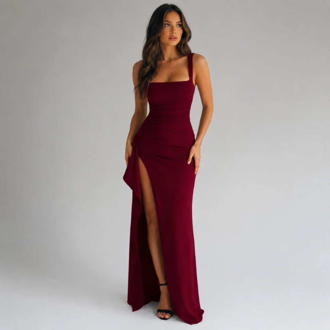 Nora | Maxi Dress with Square Neckline and High Split