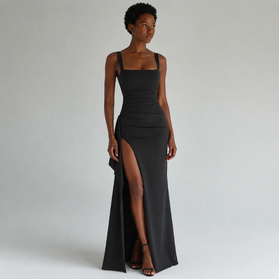 Nora | Maxi Dress with Square Neckline and High Split