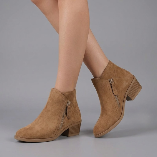 Side Zip Ankle Boots with Low Heel