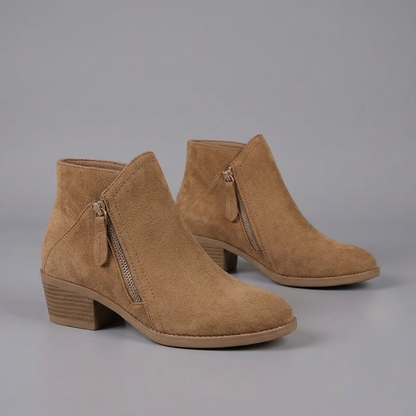 Side Zip Ankle Boots with Low Heel