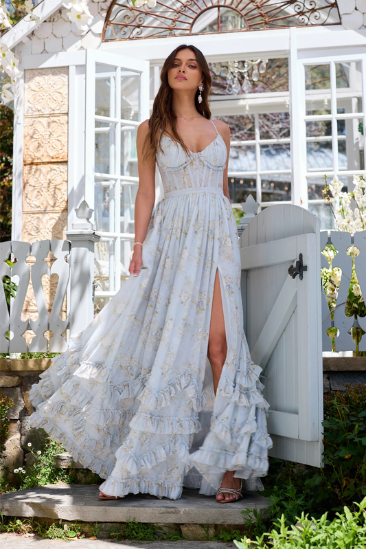 Sienna | Floral Maxi Dress with Ruffle Hem and Front Split